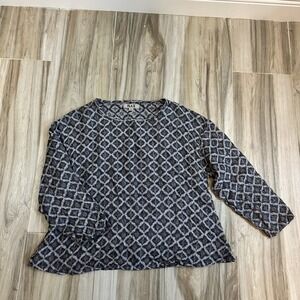 FLAX  Jeanne Engelhart Top Linen Blouse Abstract Small Boho Lagenlook Casual